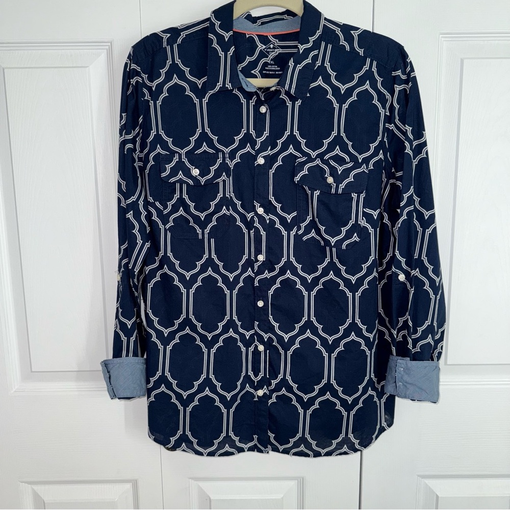 St. John's Bay Women’s Navy‎ White Moroccan Cotton Button lightweight Shirt XL - Picture 3 of 11